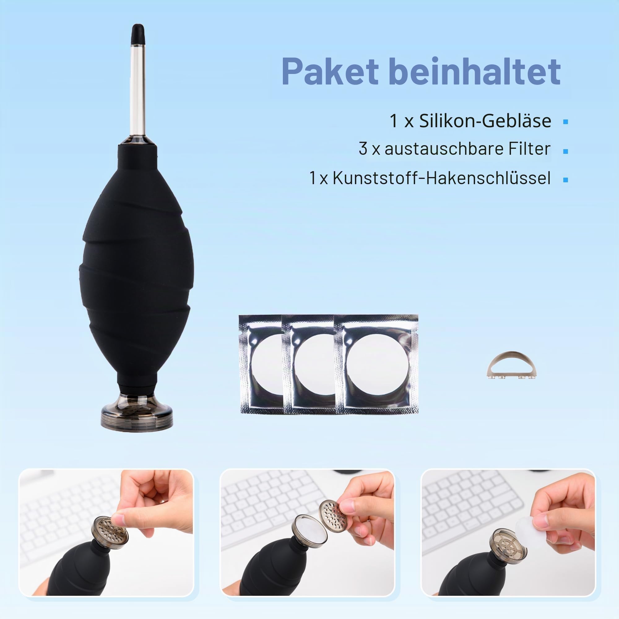JJC Professionelles und sicheres, staubfreies Luftgebläse für digitale SLR-Kamerasensoren (CCD/CMOS), Objektive, Filter und andere empfindliche elektronische Geräte, Schwarz