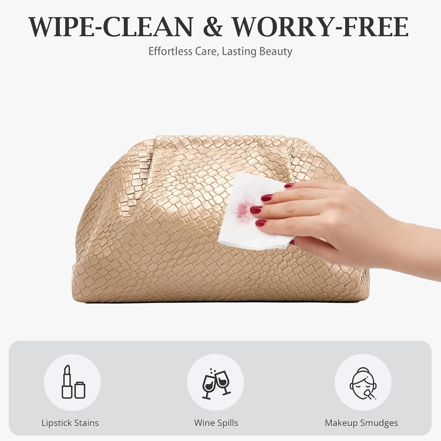 Woven Evening Bag for Women: Elegant Dumpling Clutch Purse - Vegan Leather Handbag for Party Wedding, No Strap