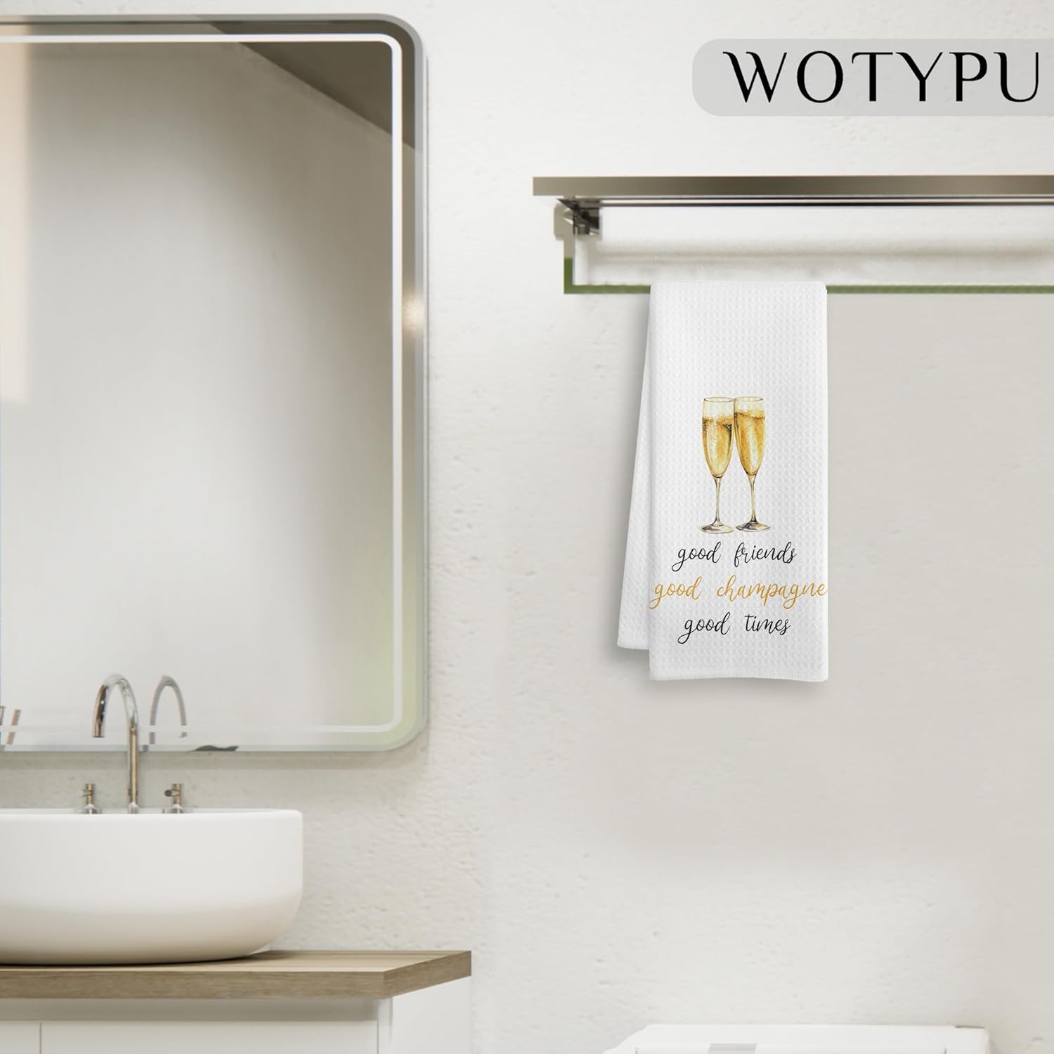 Champagne Friends Gifts Kitchen Bar Towels, Gifts for Champagne Lovers Dish Tea Towel, Alcohol Lover Gift Decorative Hand Towels for Kitchen Home Bar Cart Decor, 16x24 Inch - Image 5