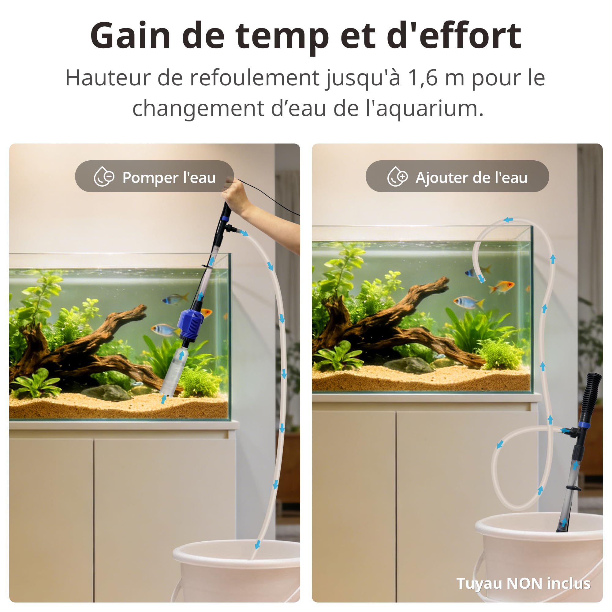 NICREW 3 en 1 Aspirateur Automatique Électrique pour Gravier et Sable avec Changement d'eau, Nettoyeur pour Aquarium Moyen et Grand