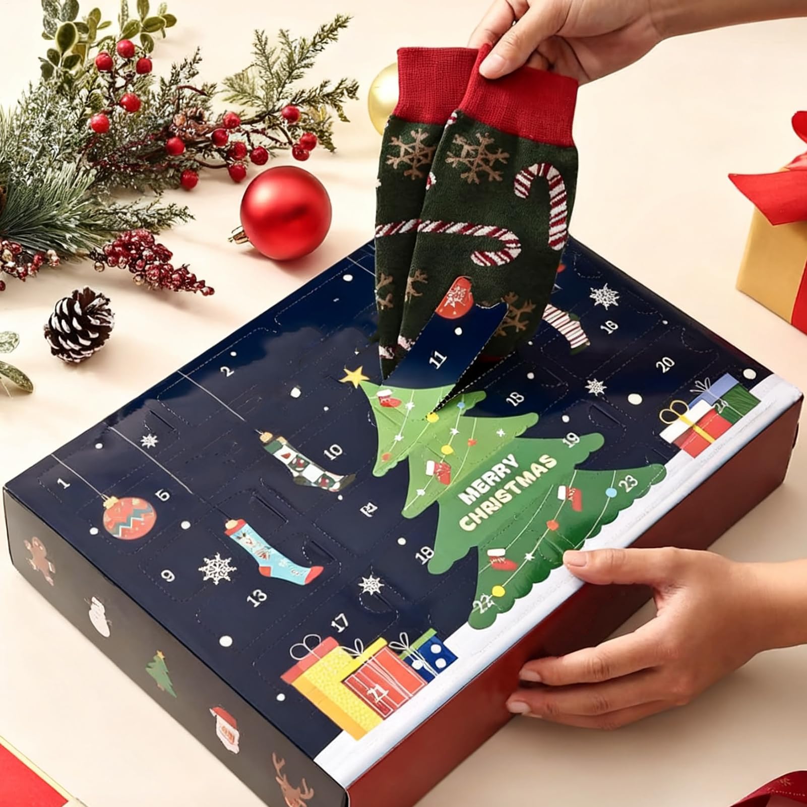Calcetines de Adviento Calcetines Unisex para Regalos y Navideñas | Calendarios de Cuenta Atrás de 24 Días para Adultos Mujeres, Hombres, Hogar, , Calcetines de Regalo,