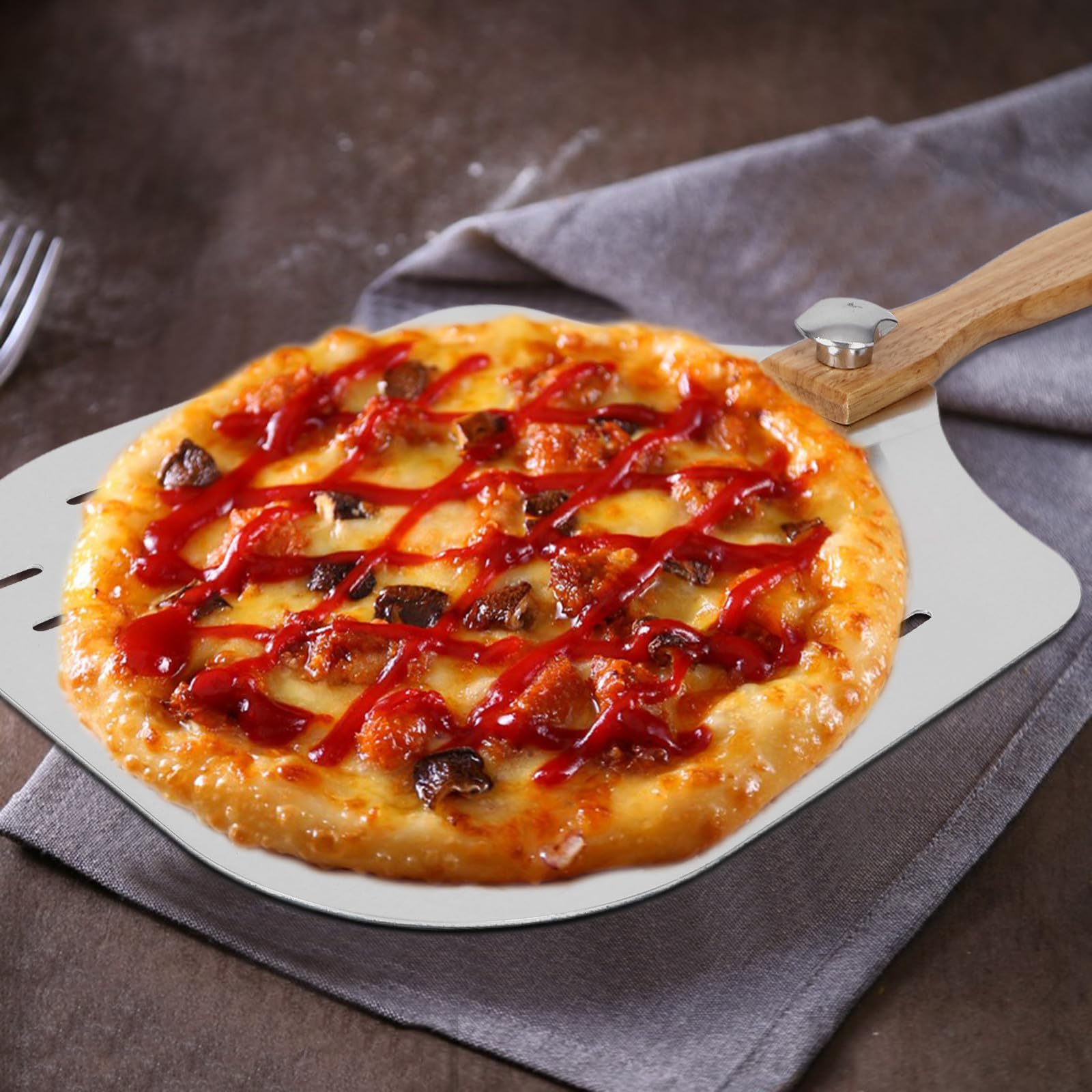 ULTECHNOVO Pelle à Pizza Carrée en Acier Inoxydable avec Manche en Bois Antidérapant, Outil Pratique pour Pizzerias et Restaurants, Transfert Sécurisé de Pizza