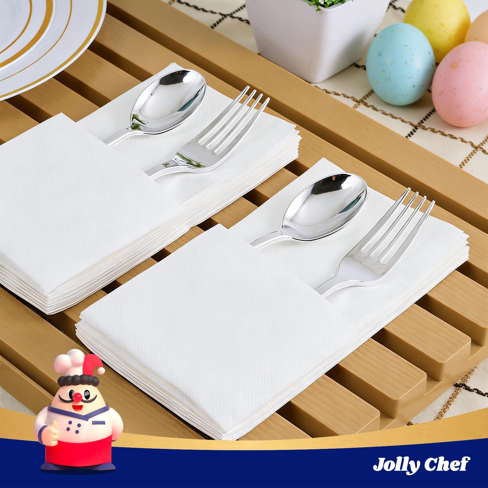 JOLLY CHEF Servilletas de papel desechables, paquete de 200 toallas de invitados de alta calidad, 2 capas, servilletas de cena plegables de 1/8, suaves, absorbentes, servilletas de fiesta, servilletas