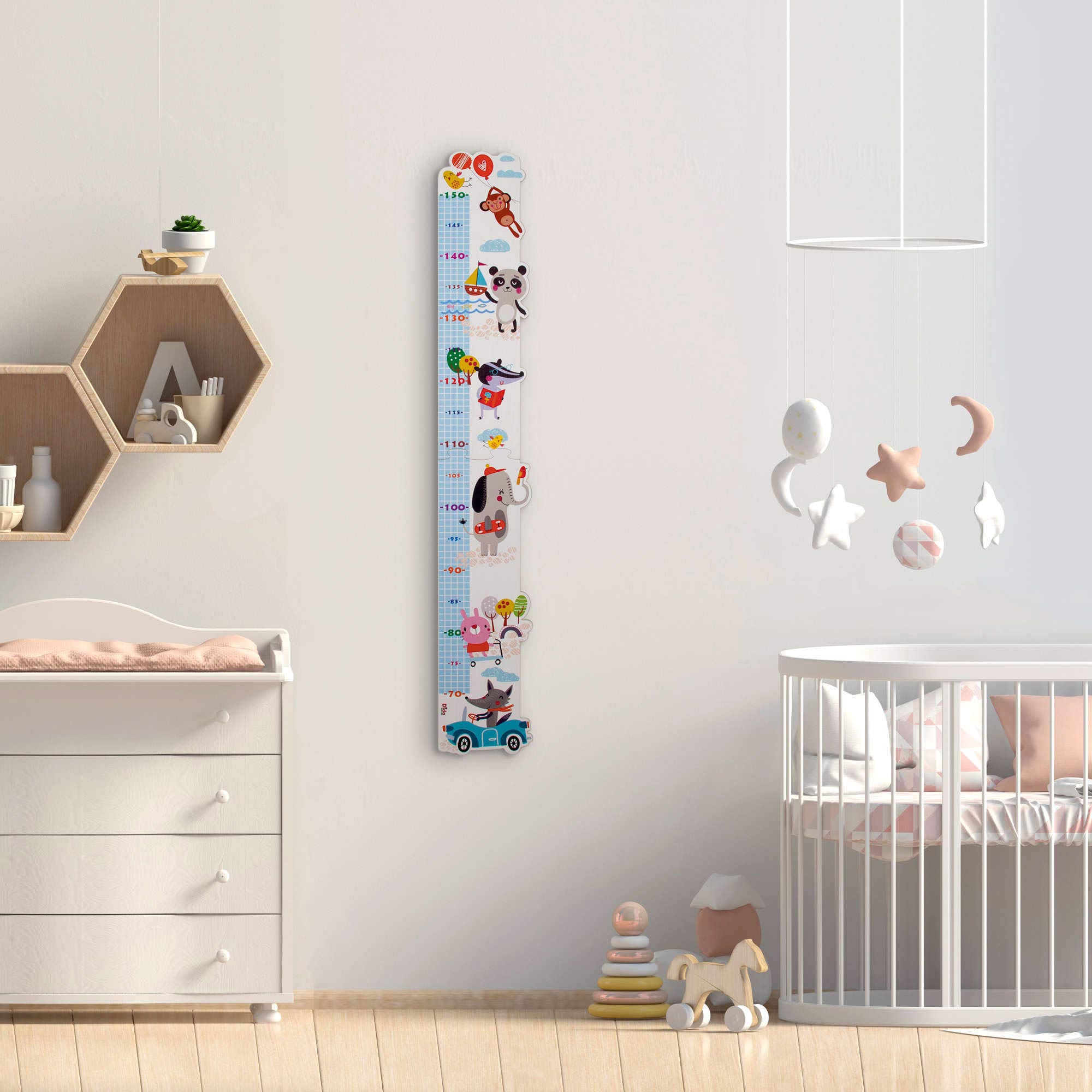 Dida Metro da Parete in Legno per Bambini con Allegri Animaletti, Grafico di Crescita fino a 150 cm, Misuratore Altezza
