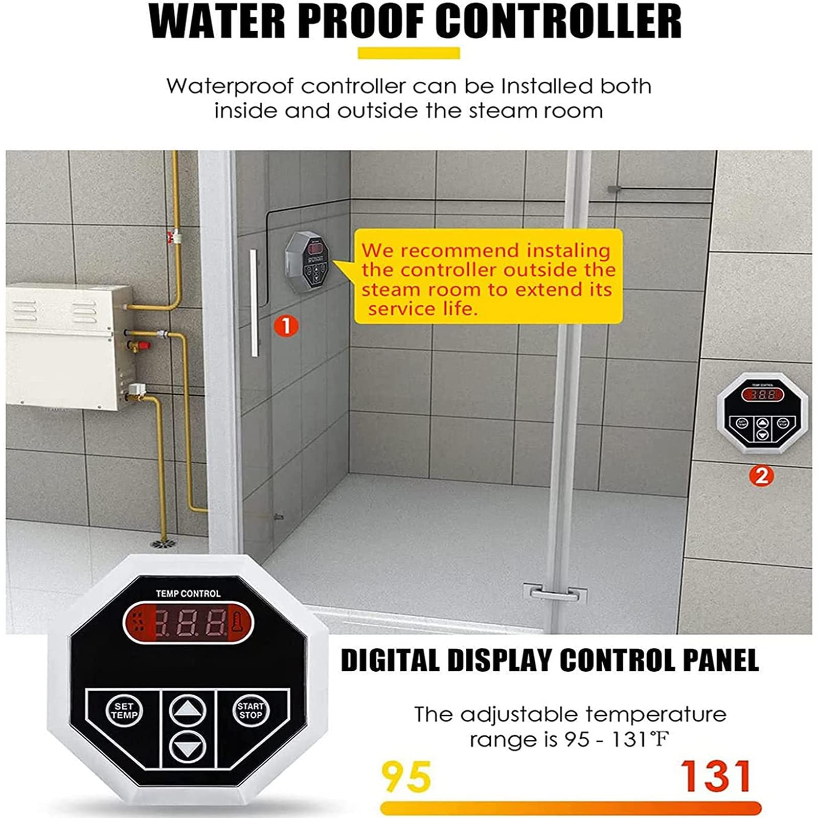Komercyjny grzejnik do sauny, 220 V, 380 V, 3 kW, 4,5 kW/6 kW/9 kW, generator pary z cyfrowym wyświetlaczem LED, generator pary łazienkowej 25-55℃, automatyczne osuszanie, 220 V-6000 W