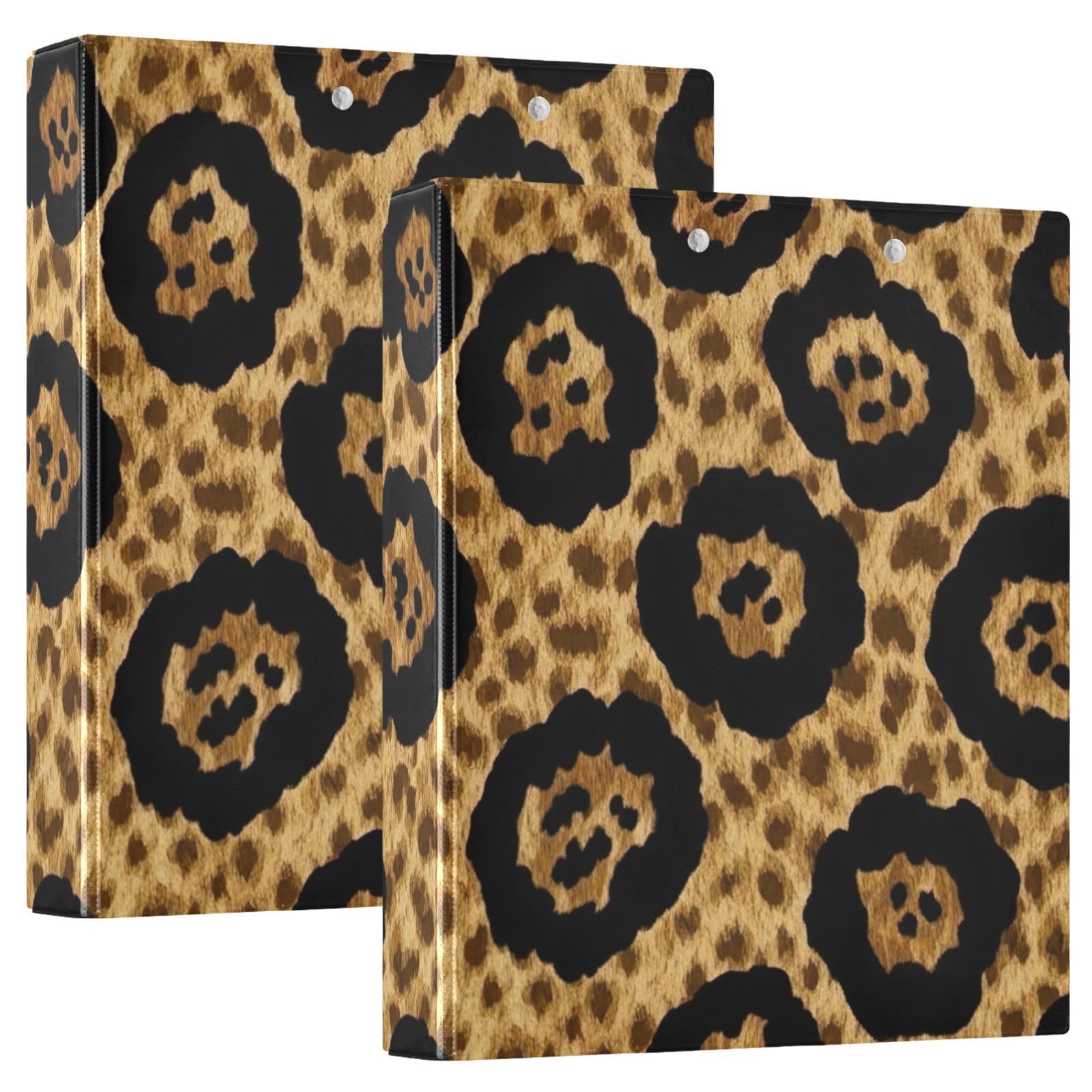 Raccoglitore a 3 anelli con stampa, 3,8 cm, raccoglitore ad anelli a D con tasche, raccoglitore decorativo per scuola, università o ufficio, stampa leopardata, marrone chiaro, nero, marrone