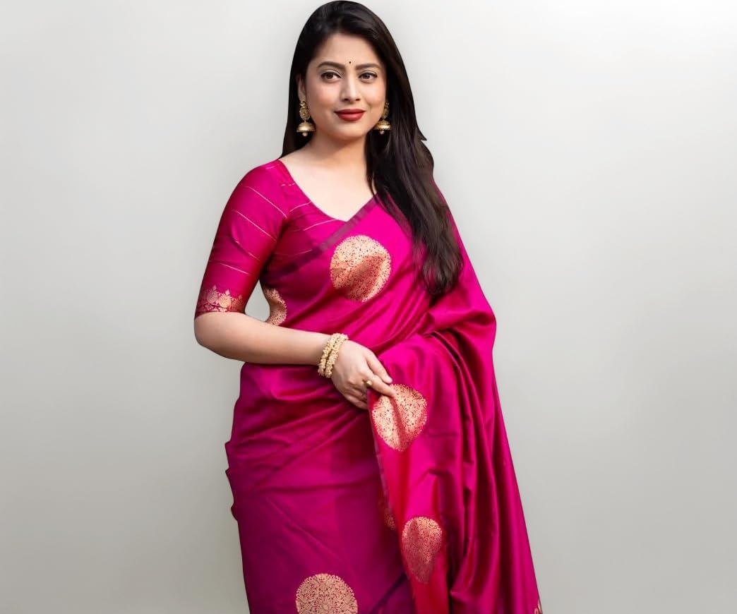 Women's Kanjivaram Soft Pure Silk Banarasi Sarees With Blouse Piece