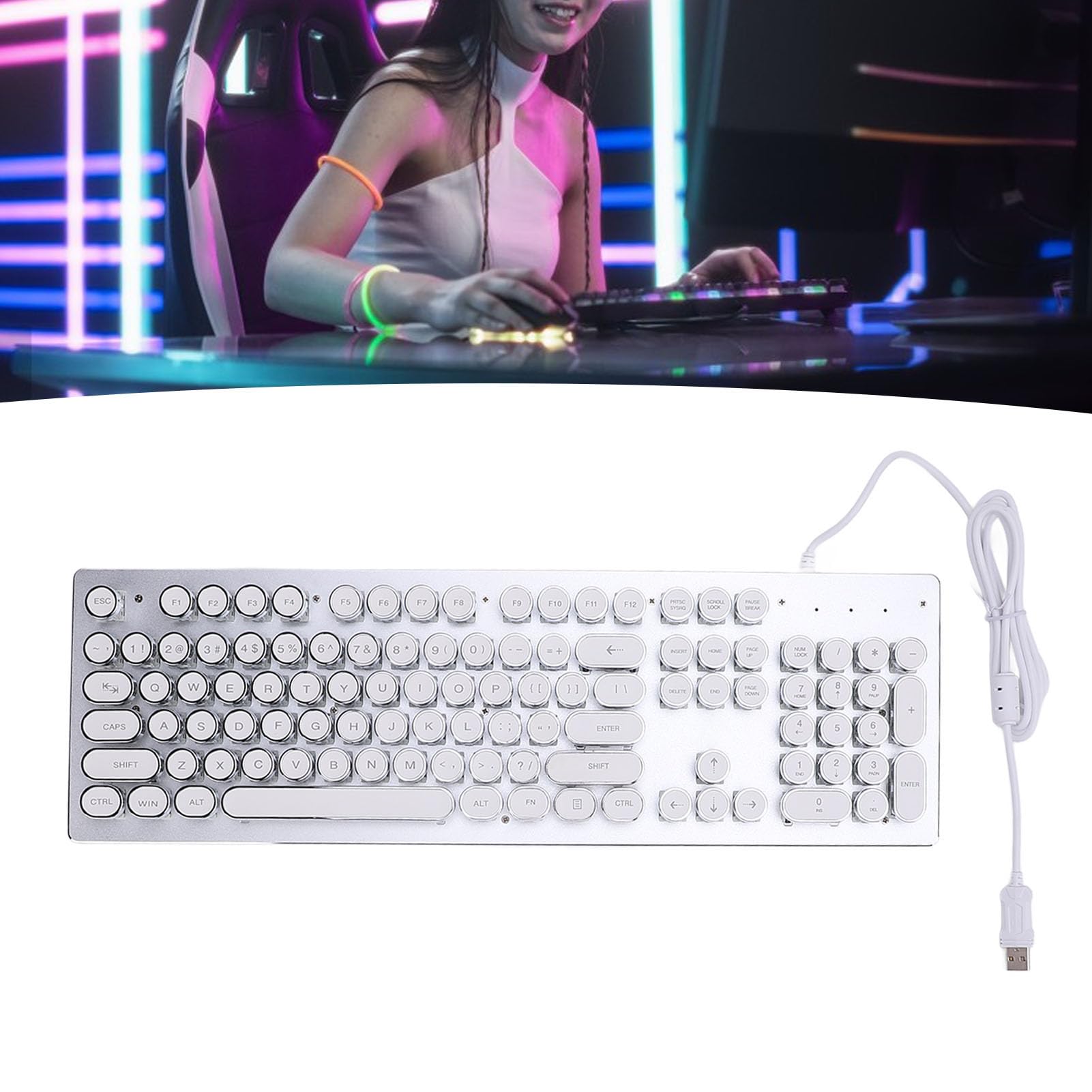 Generic Klawiatura do Gier, Przewodowa Klawiatura do Gier USB ze 104 Klawiszami do Komputera (WHITE)