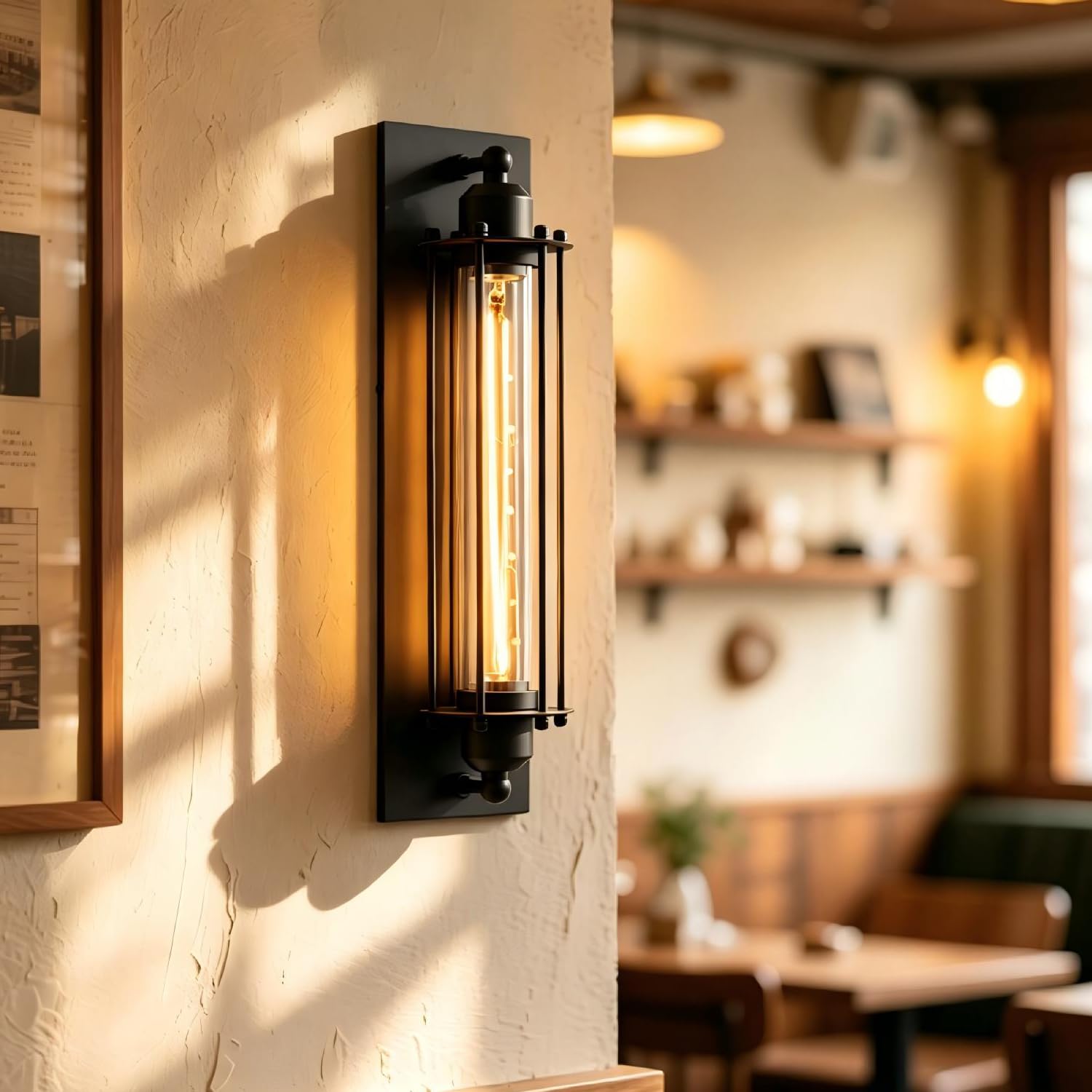 Lot de 2 Appliques murales industrielles Noires Lampes Murales Vintages E27 Spots muraux Intérieures luminaires Murales en Métal 37cm pour Chambre Salles à manger Couloirs Salon