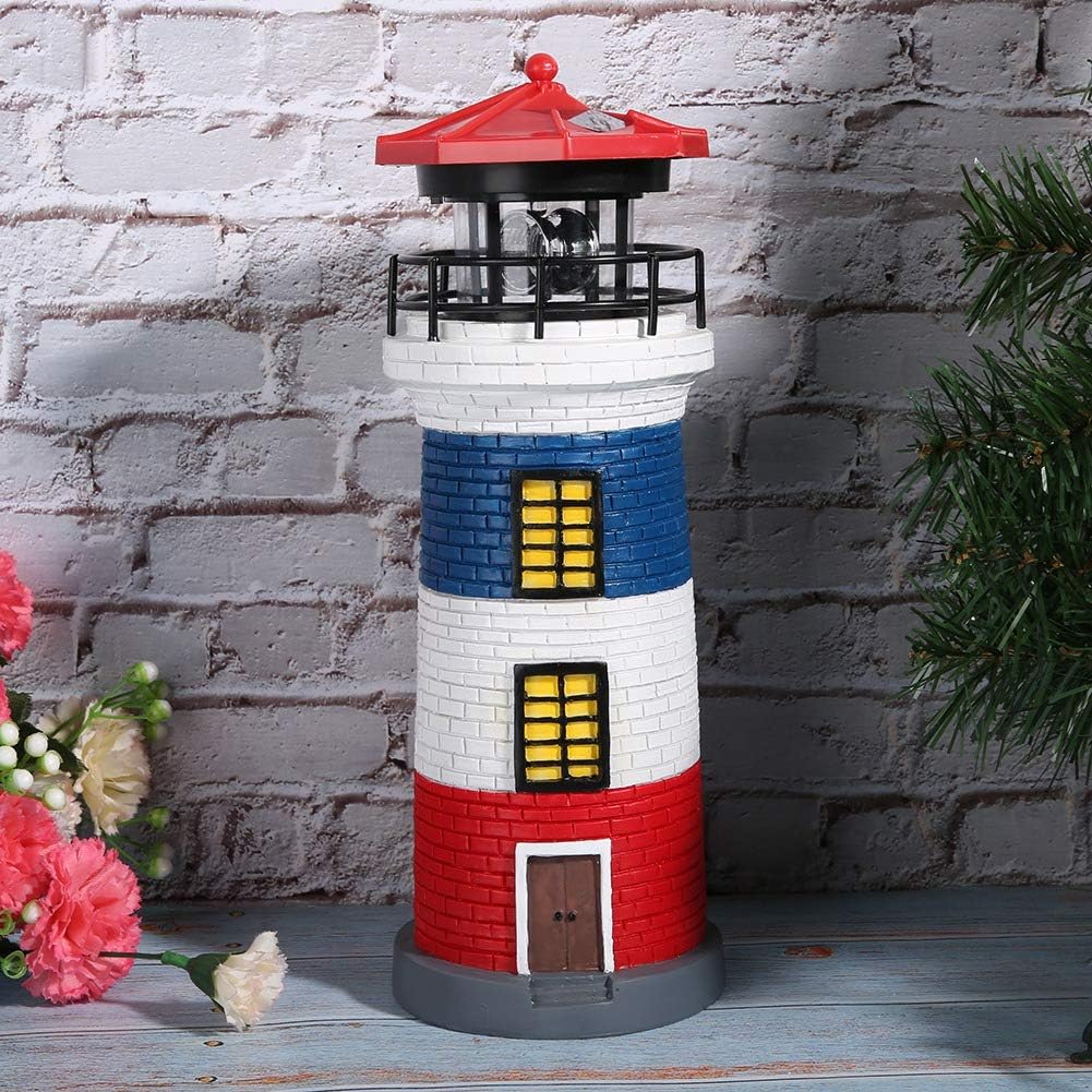 Tissting Solar Lighthouse Light, IP44 Waterproof Rotating LED Solar Lamp with Auto Sensor for UK Garden Patio Pathway Lawn Decoration