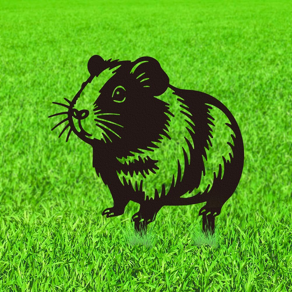 WADORN Guinea Pig Metal Memorial Plaques Stake, Hamster Guinea Pig Metal Pet Grave Marker Black Weatherproof Personalized Cemetery Decorations for Garden Yard Grave Memorial Sympathy Gravesite Gifts