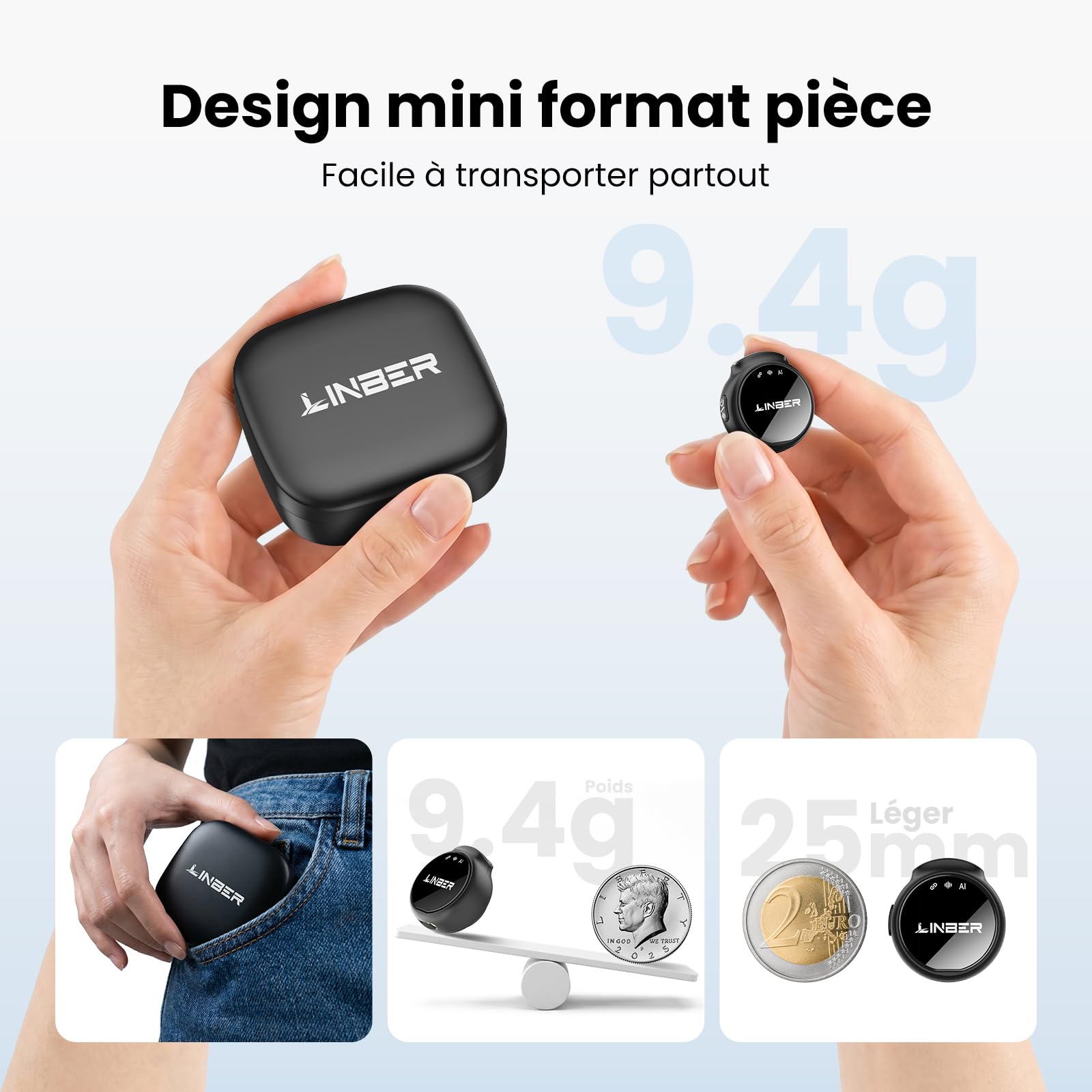 Micro-Cravate sans Fil pour iPhone, Mini Micro magnétique | Réduction de bruit IA, Plug & Play, autonomie 6h, idéal pour Vlog, interviews et livestreams