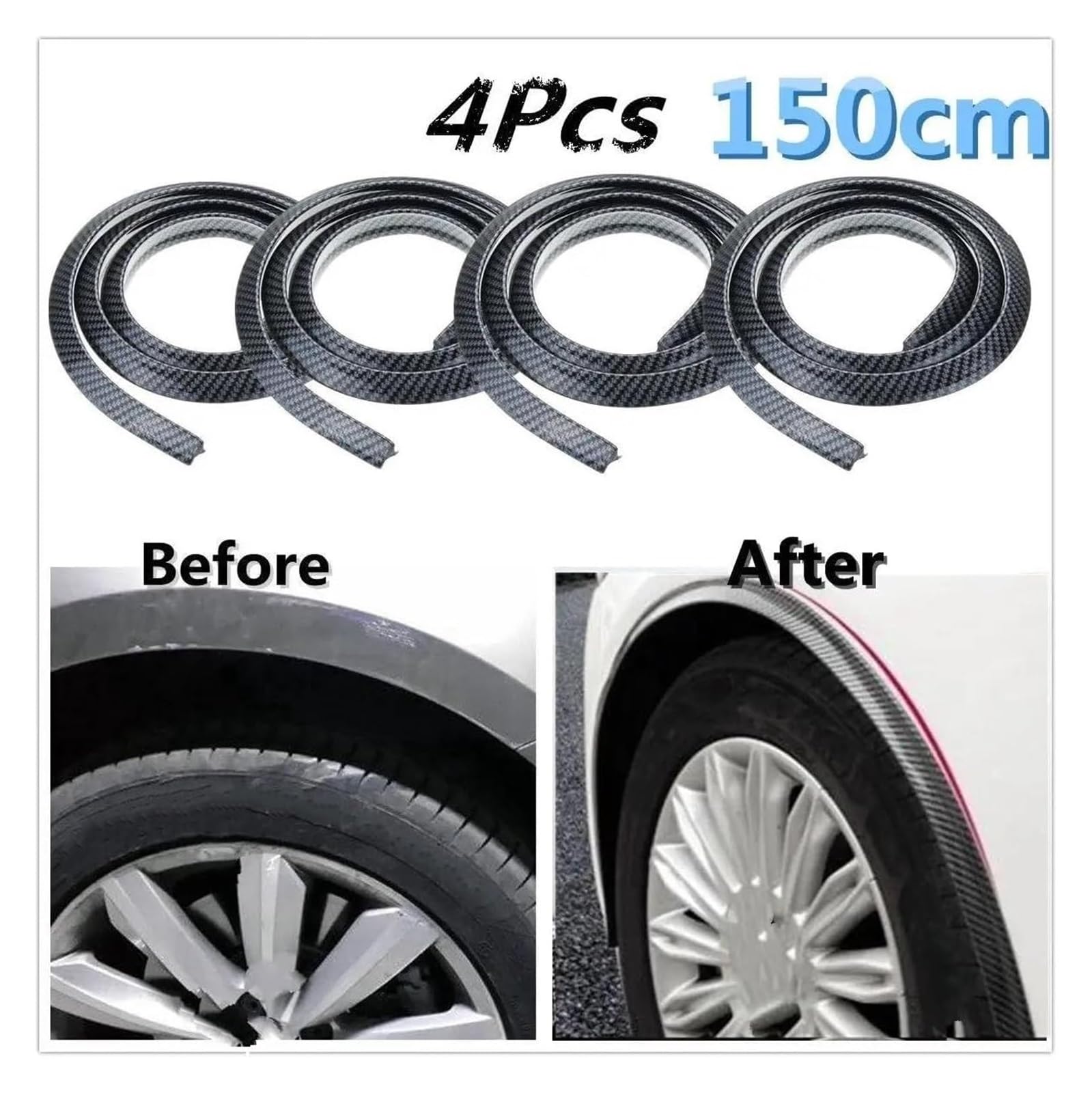 1,5 M Extensions De Bande Passage Roue Anti-Rayures Garde-Boue Voiture Fender Flare Extension Moulure Sourcil Garniture 4 X Carbone Sourcil Roue Voiture(4 X Carbon)
