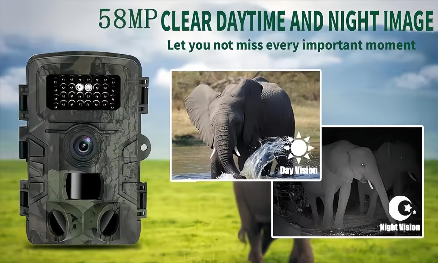 Caméra de chasse 48 m avec carte mémoire 32 Go Détecteur de mouvement Vision nocturne Extérieur Enregistrement d'animaux Caméra de vision nocturne – Pour les prises de vue d'animaux en plein