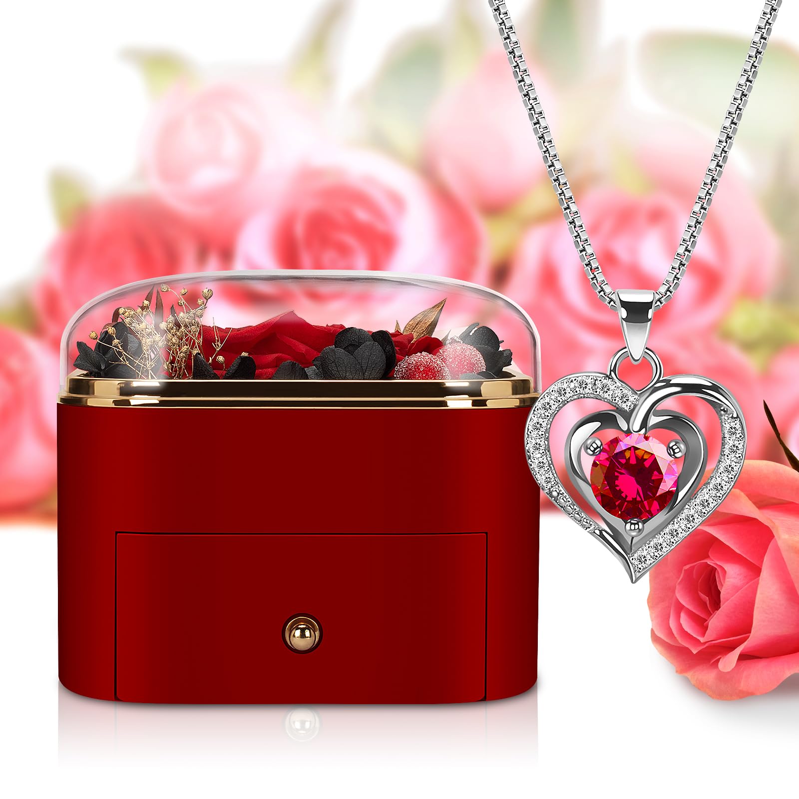Beferr Preserved Real Rose With Necklace Gift Set – Eternal Roses Forever Flowers For Women, Mom, Wife - View #2