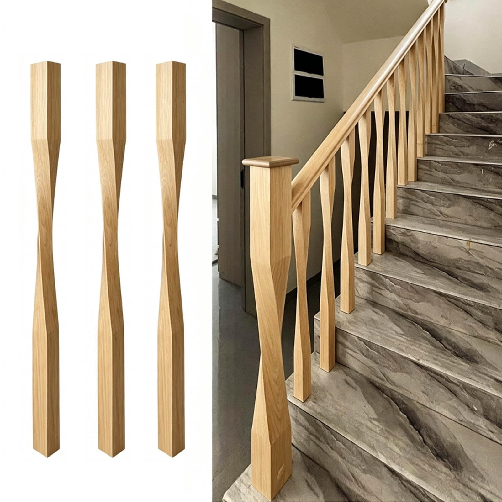 JFBLSD Solid Wood Stair Balusters, Indoor Stair Railing Spindles Contemporary Staircase Spindles Bundles Handrail Parts for Contemporary Home Décor(Wood color,3Pcs)
