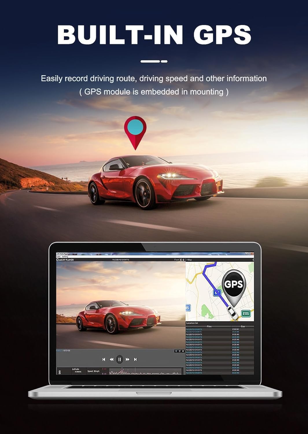 JOMISE D530 Dash Cam with Built-in GPS tracking feature.