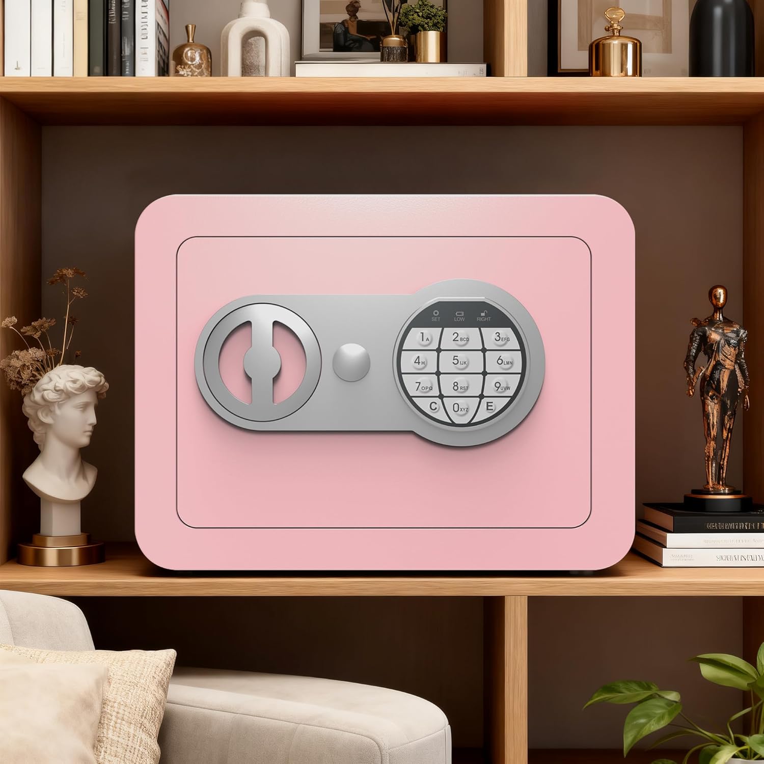Small Safes for Home Small Safe Box Mini Safe with Coin Slot Personal Safes for Money Cash Documents Kids Safety Box with Digital Keyboard & Sensor Light Caja Fuerte Para Dinero 0.23 Cubic (pink)