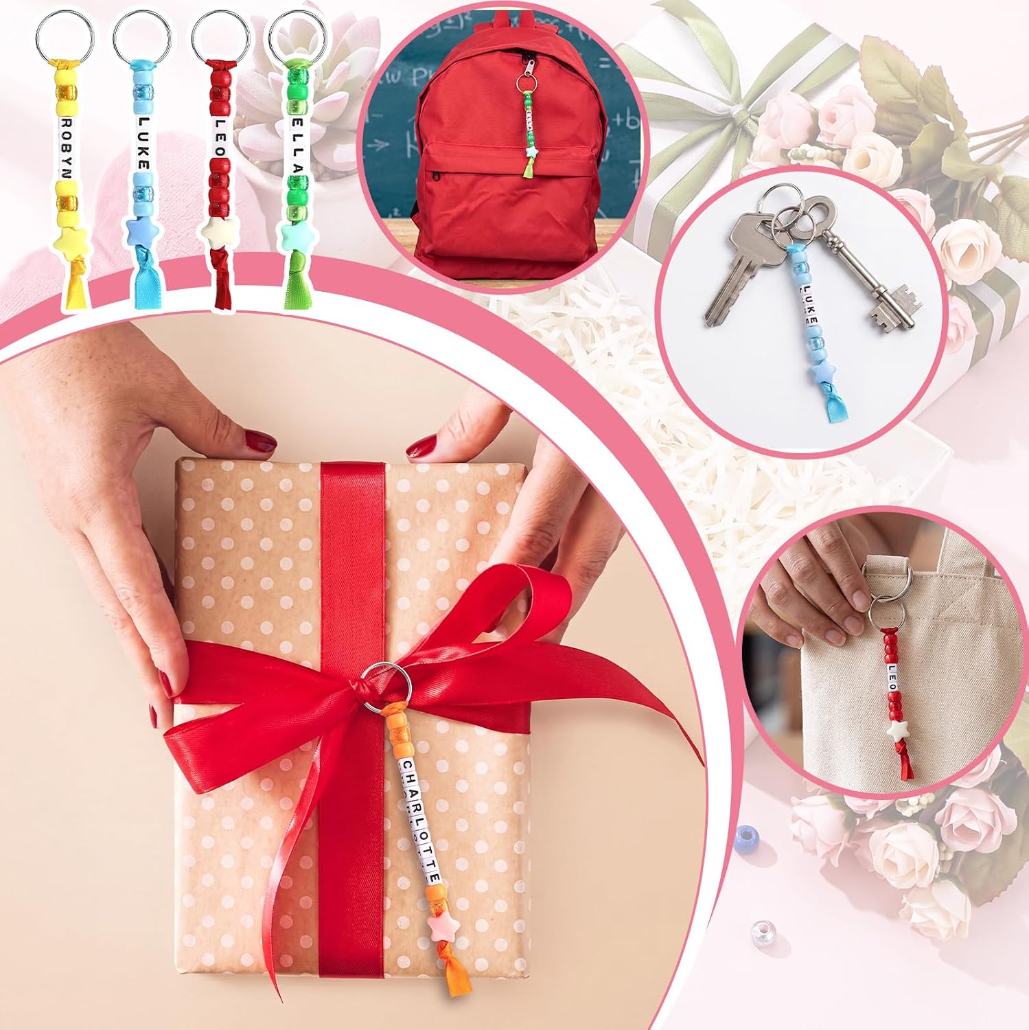 Landical 564 Pcs Cheer Ribbon Keychain Making Kit DIY Name Bead Cheer Craft image 4