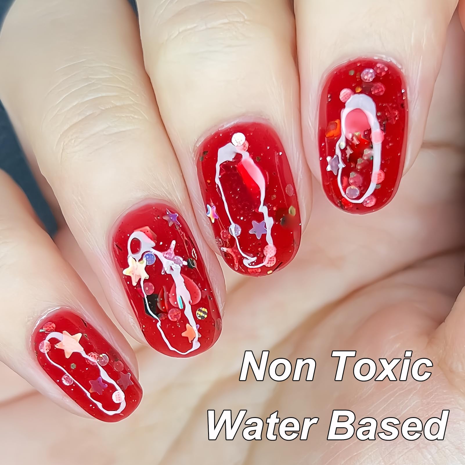 Chunky Star Jelly Glitter Nail Polish – Water-Based Peel Off, Quick Dry, 10ML, Non-Toxic, Pink Jelly Base with Gold Star & Moon Glitter for Women & Girls: Jelly Red