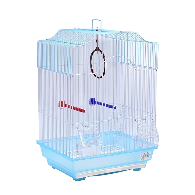 DZL Jaula para pajaros con comederos,Palos y Columpios(34.5X28X49.5CM) (Azul)