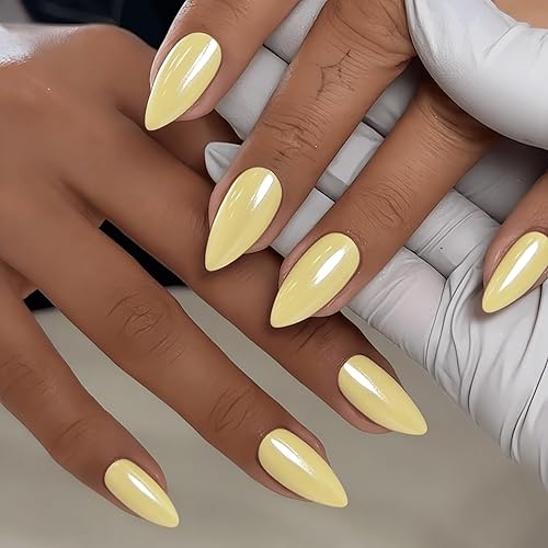 Pastel Yellow Press On Nails Almond - KQueenest Chrome Press