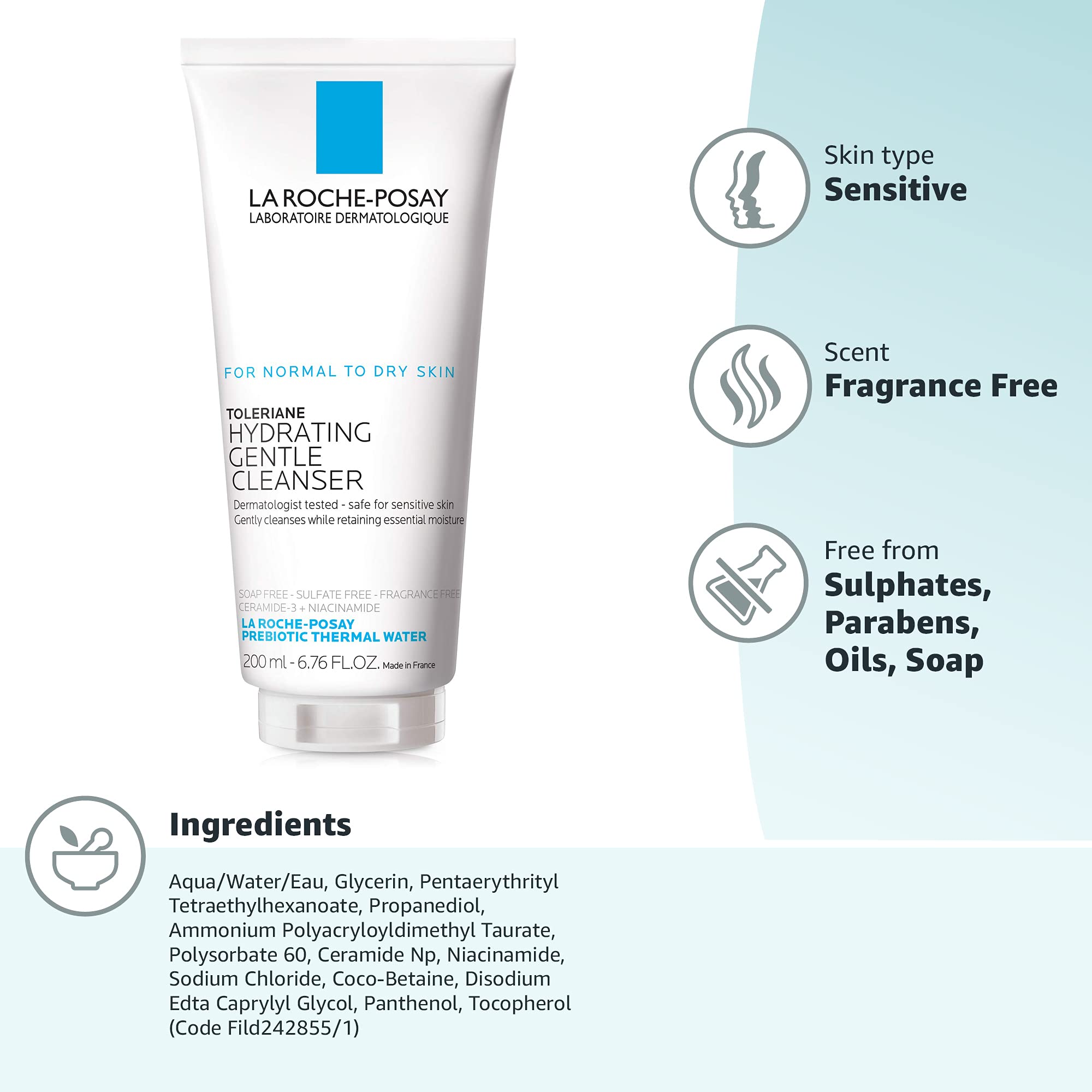 La RochePosay Toleriane Hydrating Gentle Facial Cleanser, Daily Face
