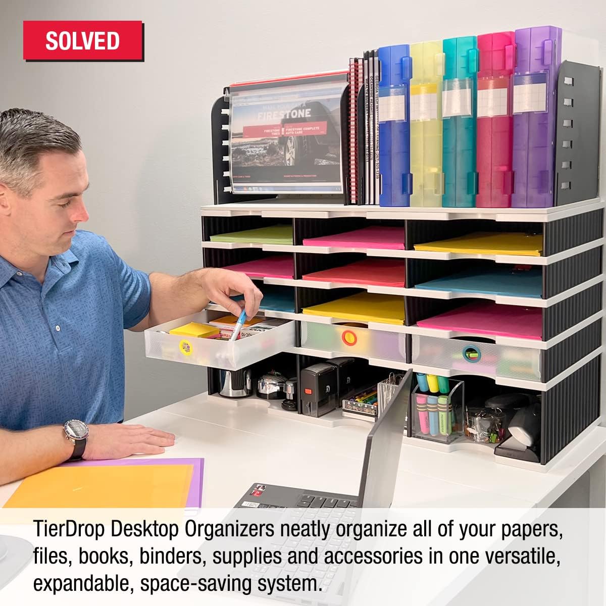 Ultimate Office TierDrop 12-Slot Sorter, Riser, Hang File, 3 Supply Drawers