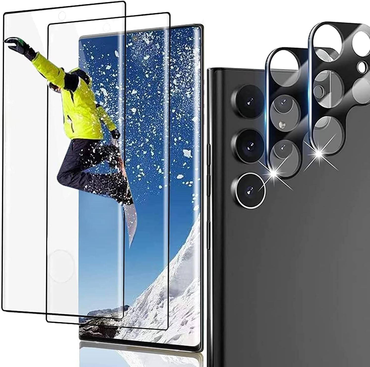 [2+2 Pack] Compatible for Samsung Galaxy S22 Ultra Screen Protector With Camera Lens Protector,HD Clear Tempered Glass [9H Hardness] [Fingerprint Unlock][3D Full Coverage]