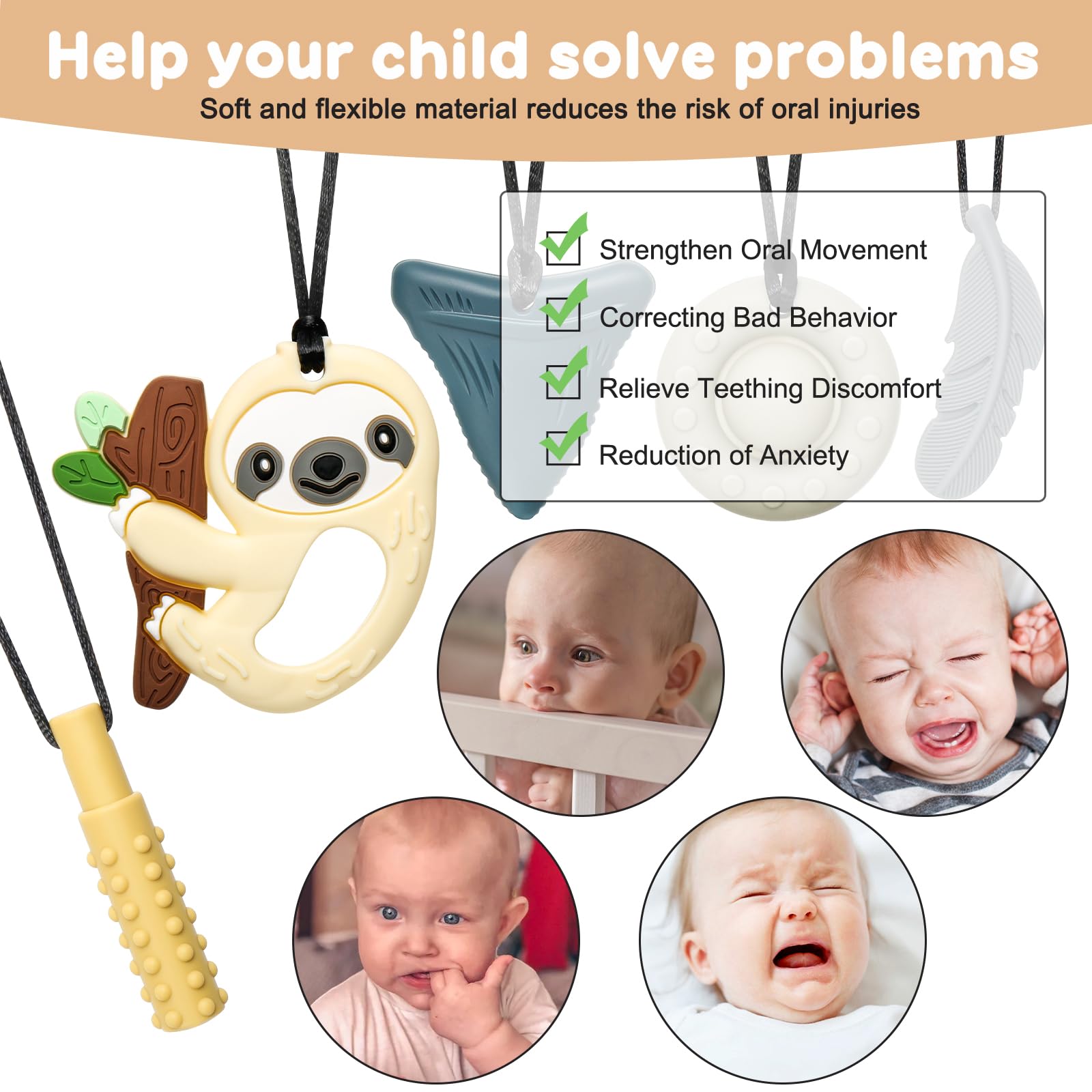 TenaLucy Collana da masticare per bambini con ADHD, in silicone, durante la dentizione (nero