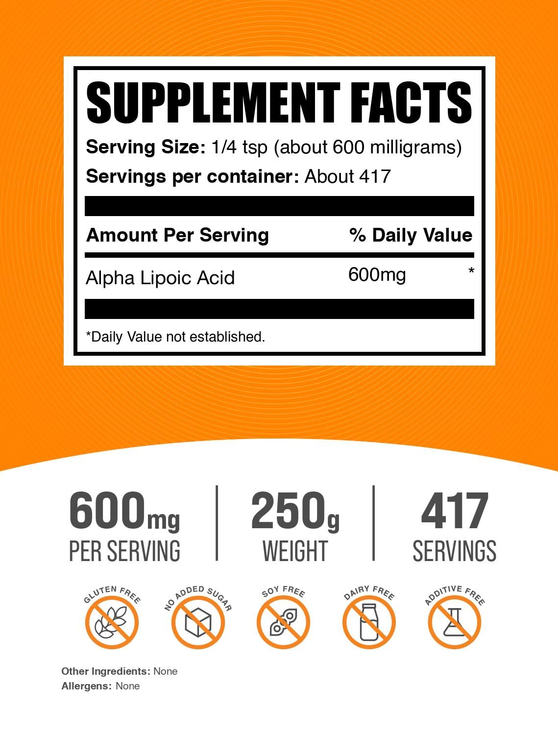 Bulksupplements Pure ALA (Alpha Lipoic Acid) Powder (250 grams) by BulkSupplements