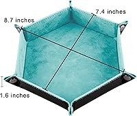 Vista 2 de SIQUK Bandeja de dados de piel sintética, plegable, hexagonal, para juegos de dados como RPG, DND y otros juegos de mesa (azul claro, negro)