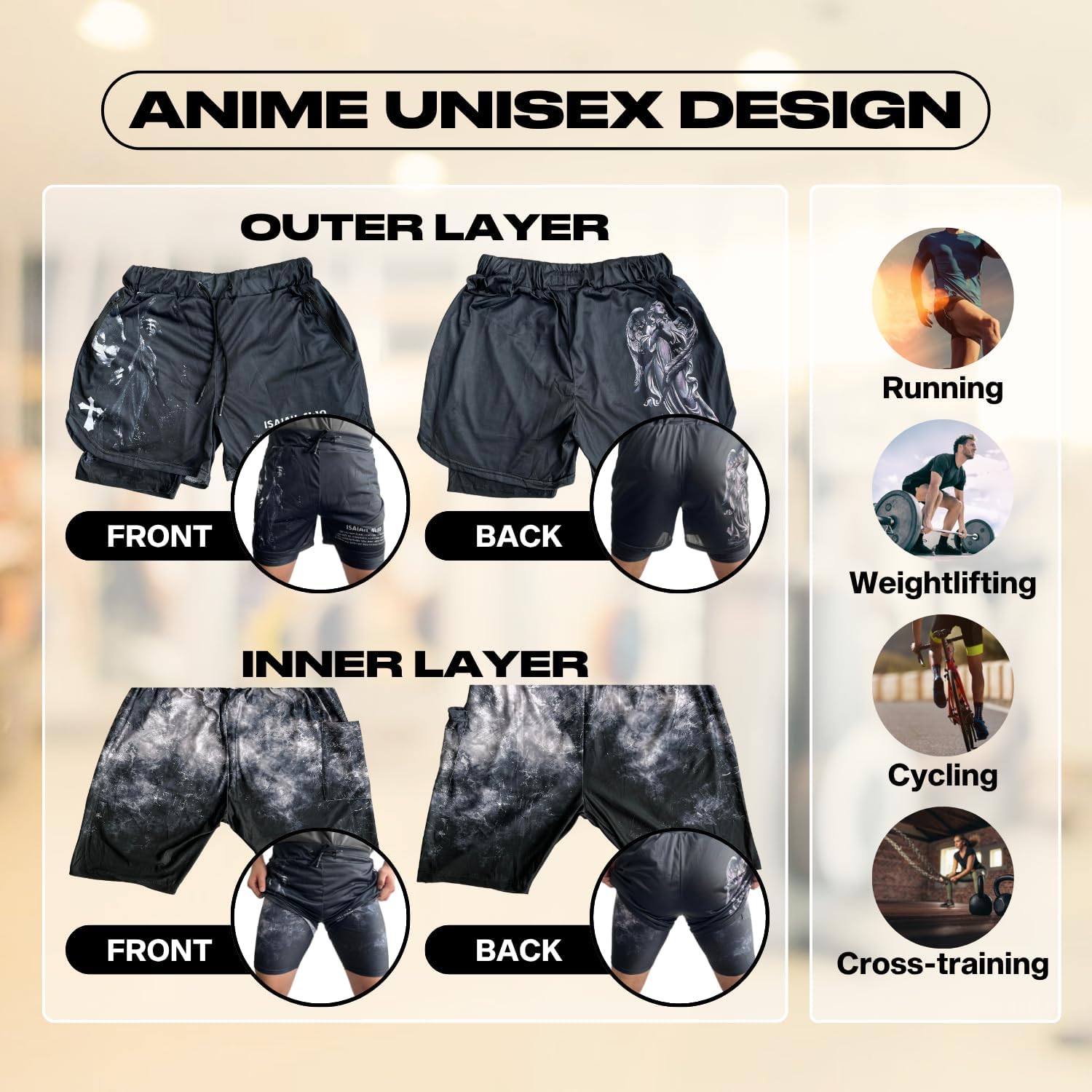 CROWN Anime Shorts - Breathable Mesh Stretch Compression Gym Short with Pockets and Towel Holder - Image 7