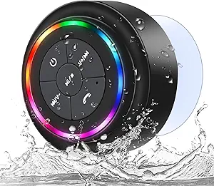 Bluetooth Shower Speaker, Portable Bluetooth Wireless Waterproof Speaker for Pool, Floating IP67 LED Light Bathroom Speaker with Suction Cup for Camping Beach, Valentines Electronic Gifts