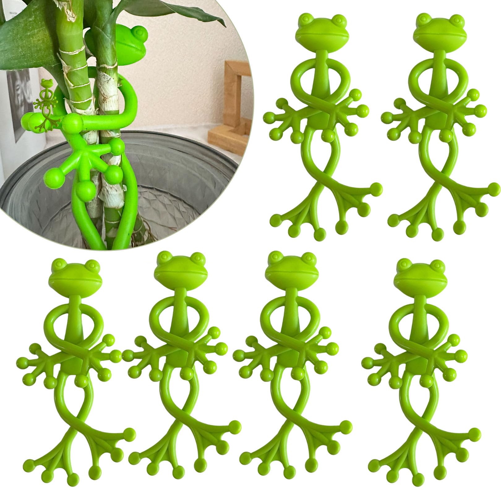 6Pcs Frog Plant Stand, Green Frog Plant Supports Holder Flower Pot Hugger Plant Climbing Fixture Clips for Small Potted Plants & Succulents for
