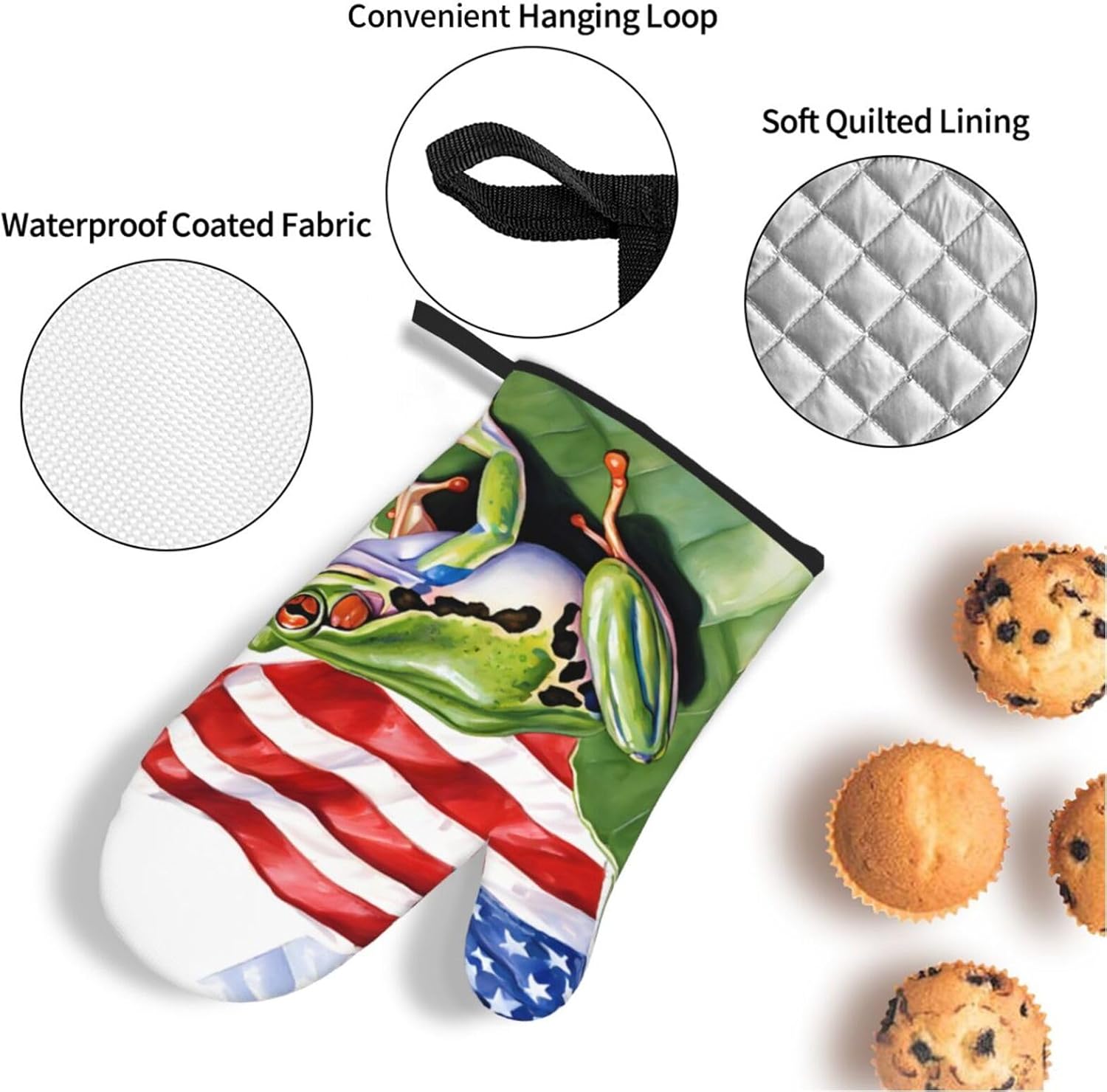 (Puerto Rico Flag Frog Palm Trees) Baking 4-Piece Set: 2 Oven Mitts and 2 Pot Holders Heat Resistant Waterproof Hanging Loop for Kitchen Oven Grill Housewarming Gifts