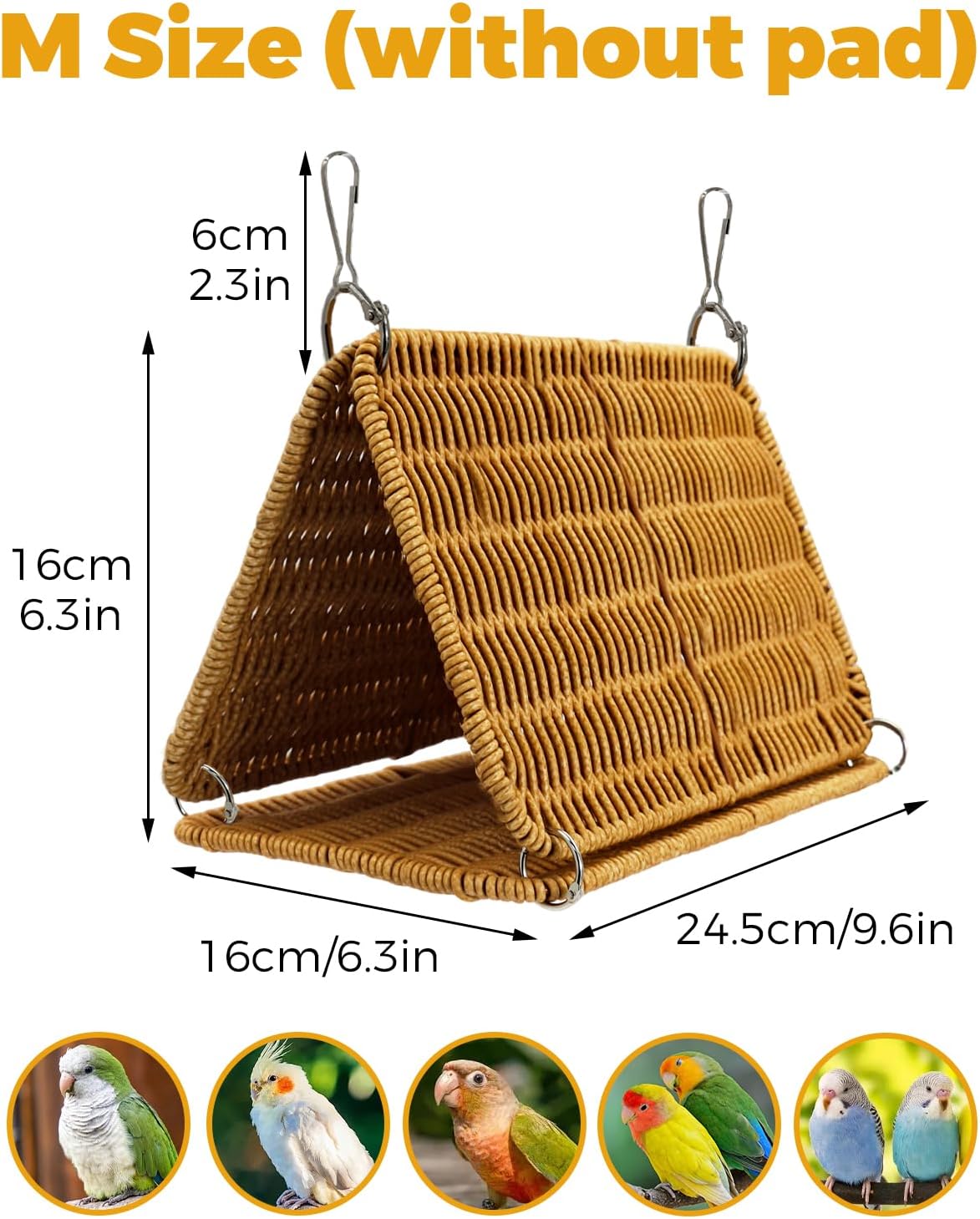 Chewproof Steel Frame & Seagrass Bird Nest Hammock for Small Medium Parrots with Ladder & Toys