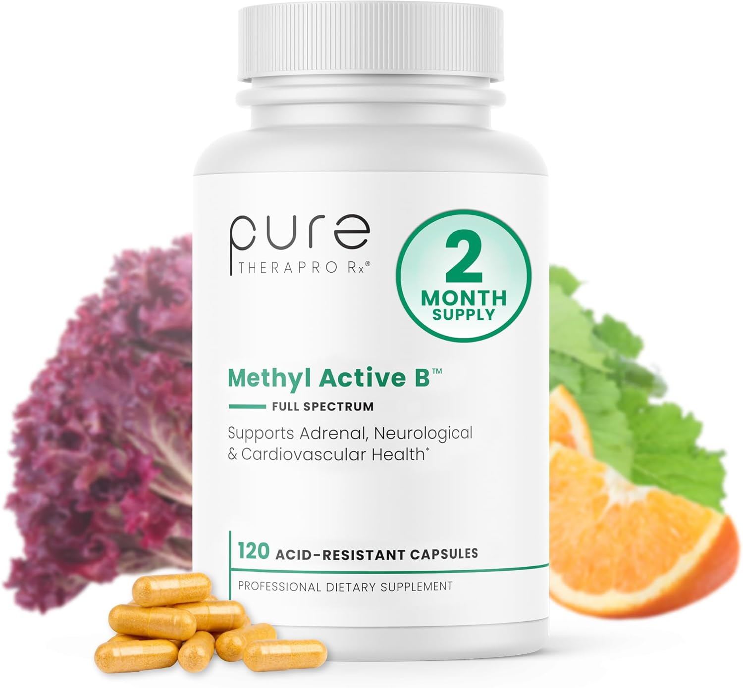 Pure Therapro Rx Methylated B Vitamins for Men and Women, Made in USA 2 Month Supply | Active Methyl B Complex Vitamins Including Methyl B12, Methylfolate, Benfotiamine, Choline, Niacin, TMG & More