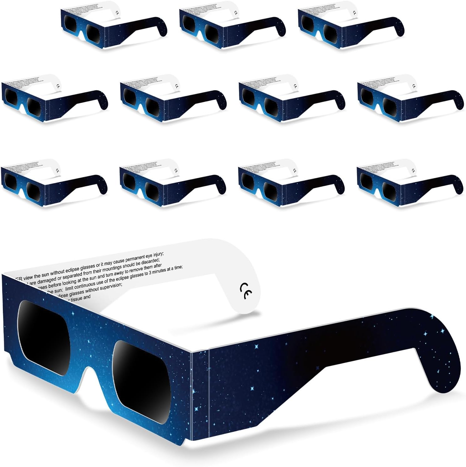 VTZNOJ Solar Eclipse Glasses Approved 2024, (12 Pack) CE and ISO Certified Solar Eclipse Observation Glasses, Safe Shades for Direct Sun Viewing (Blue)
