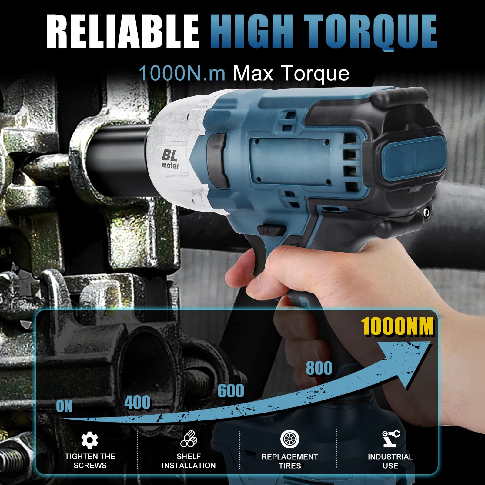 Llave de impacto con batería de 1000 Nm para Bosch Professional 18 V System GBA/GBA ProCORE AMPShare, batería de 18 V, llave de impacto giratoria de 1/2 pulgadas sin escobillas con 6 llaves (sin