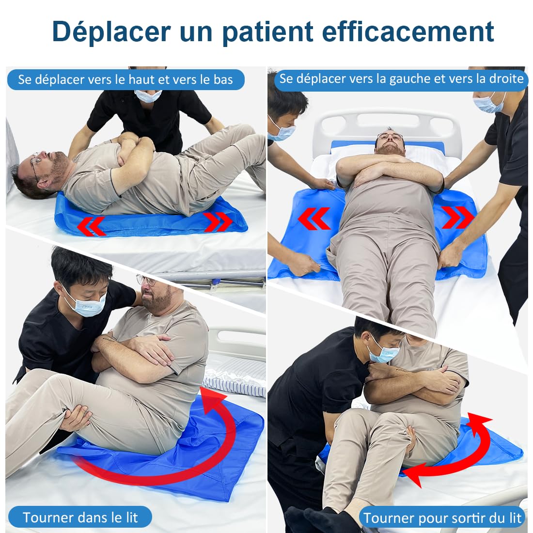 Drap de Glisse pour Transfert Médical - Taille 70x100 cm - Nylon Anti-Friction Lavable 80°C - Pour Personnes Âgées et Mobilité Réduite - Transfert Sécurisé Lit/Fauteuil/Canapé