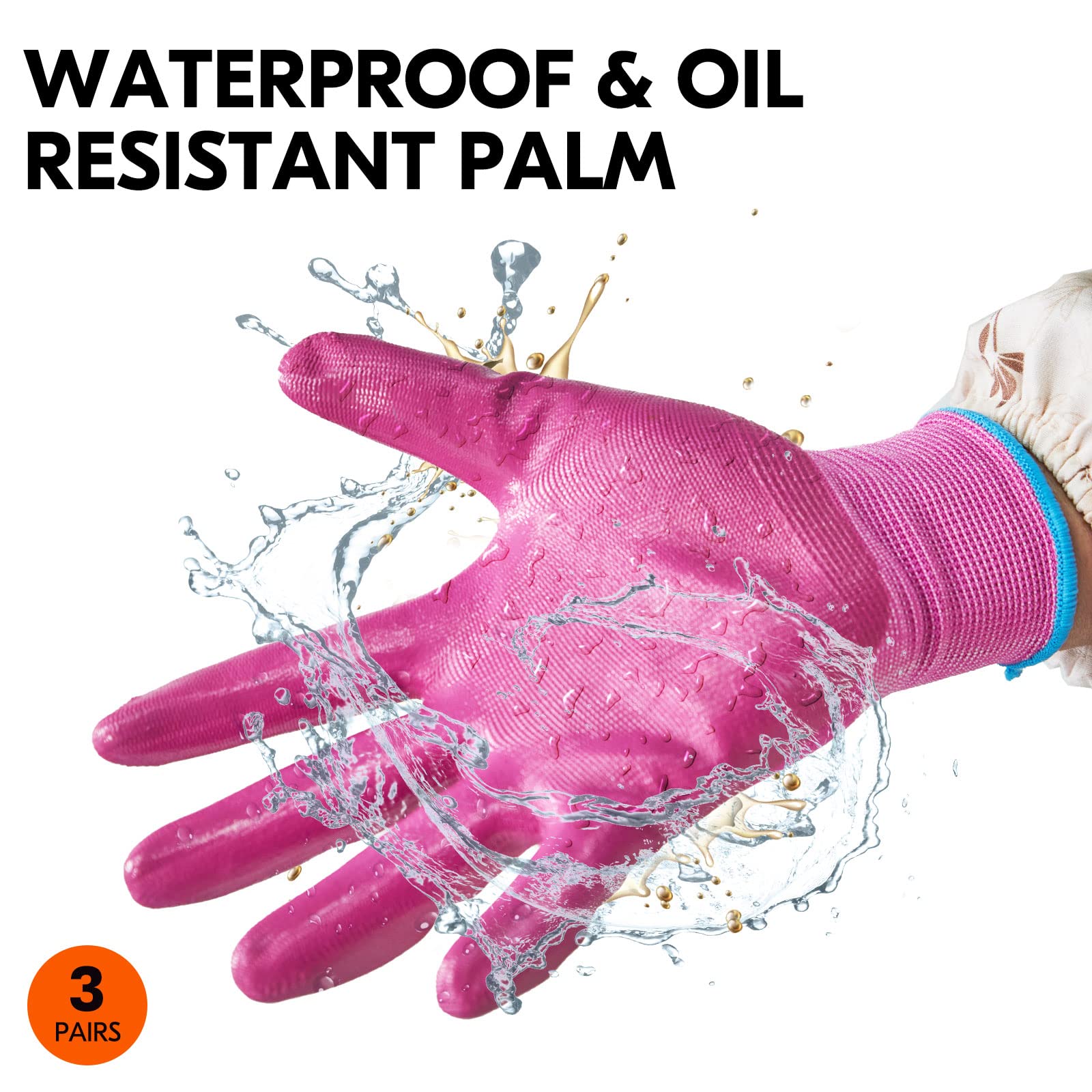 Vgo... 3 Pairs of Nitrile-Coated Gloves, Gardening and Work Gloves, for Women (NT2110) — view 6