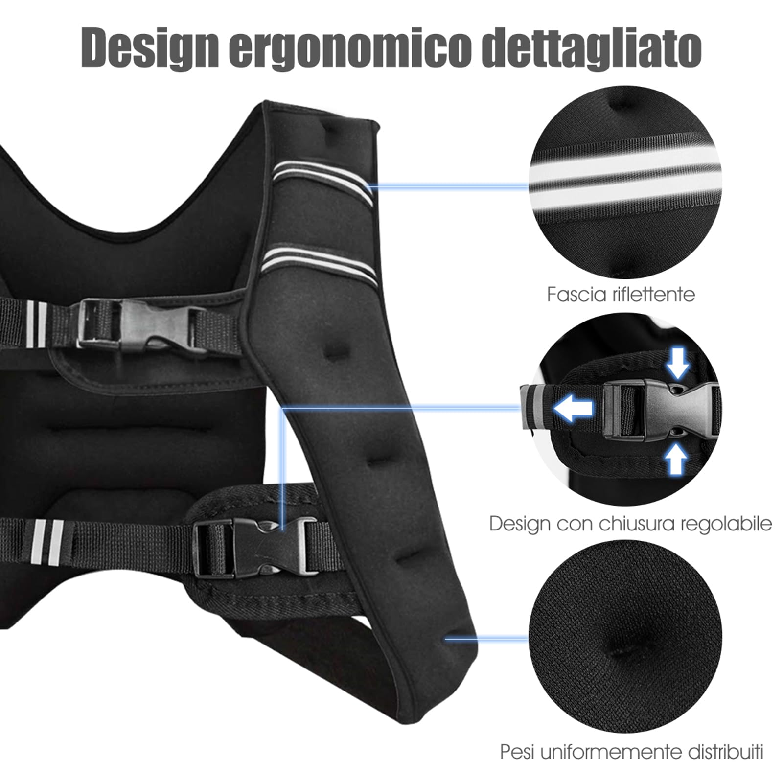 COSTWAY Giubbotto Zavorrato 8/15kg con Striscia Riflettente, Gilet con Pesi per Allenamento Forza e Resistenza, Nero (15)