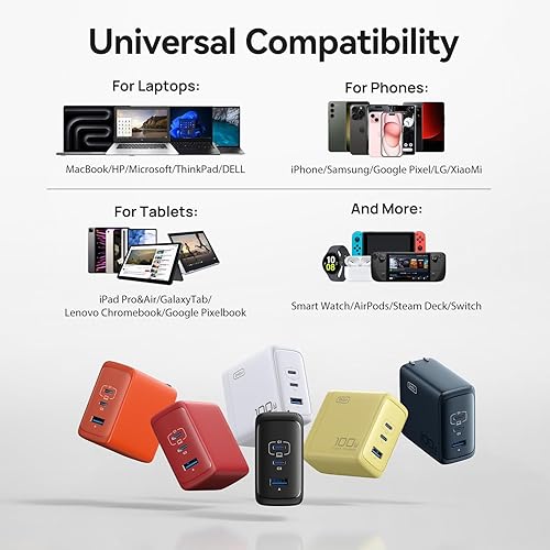 Miniatura 8 de INIU Cargador para iPhone 17, 3 puertos de 100 W USB-C + USB-A, cargador rápido compacto plegable USBC para iPhone 17 16 15 Pro Max, MacBook Air M4,