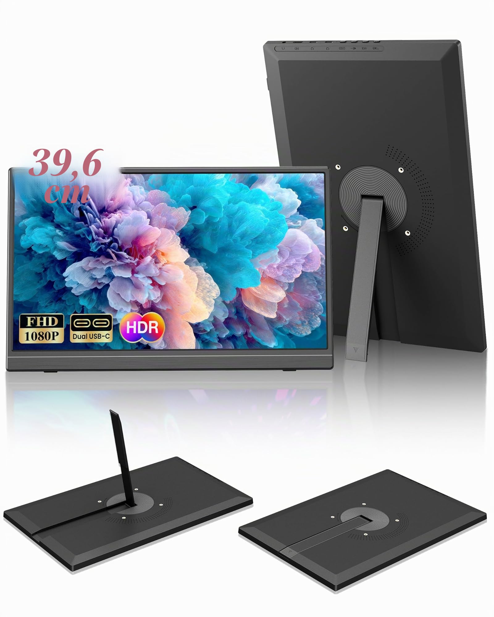 Portatile Monitor 15,6 pollici, Schermo Portatile 1080P | , Altoparlante Integrato e Supporto USB-C HDMI, Portable Monitor per Laptop, PC, Cellulare, PS5, Supporto VESA Montabile