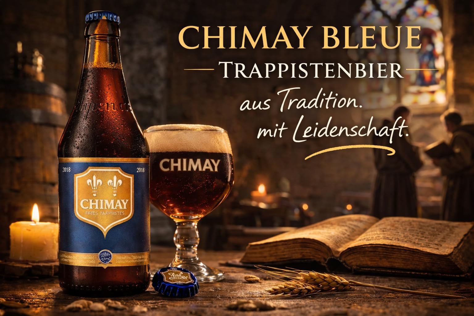 Chimay Bleue Trappistenbier 9% Vol. – Belgisches Starkbier aus Klosterbrauerei – Dunkles Bier mit Frucht & Karamellnoten – Original Trappist Ale – 6 x 0,33 l Flaschen