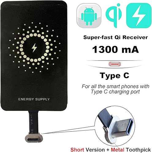 Miniatura 2 de MyMAX Receptor y adaptador de carga inalámbrica Qi súper rápido tipo C 1300mA compatible con Google Pixel, Samsung, LG y otros dispositivos USB-C