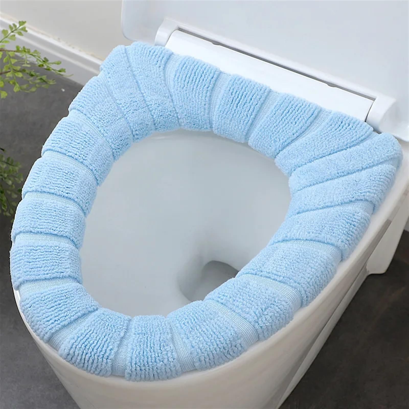 Housse de siège de toilette en O bleue : tapis imperméable et doux pour bidet d'hiver