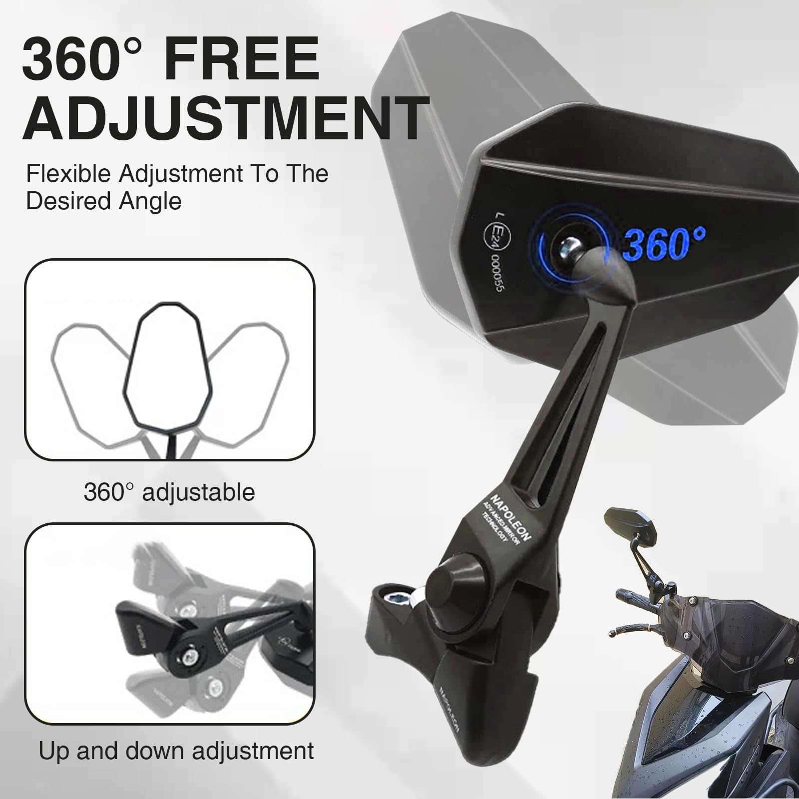 Landrain 2 Stück Lenkerendenspiegel E Geprüft, Motorrad Spiegel E-geprüft, Lenkerspiegel Motorrad 360°drehbarer für Scooter Roller Atv(links und Rechts)