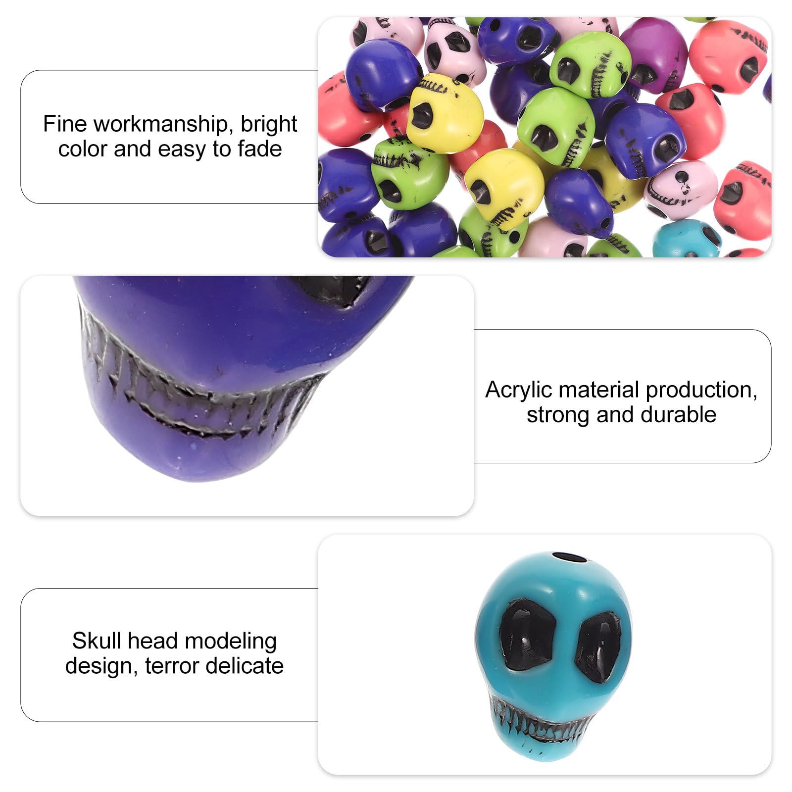 OSALADI 1500 Piezas Cuentas Acrílicas de Calavera para Hacer Pulseras y Collares, Diseño Único de Calavera, Material Resistente que No se Desvanece ni Rompe, Ideales para Halloween